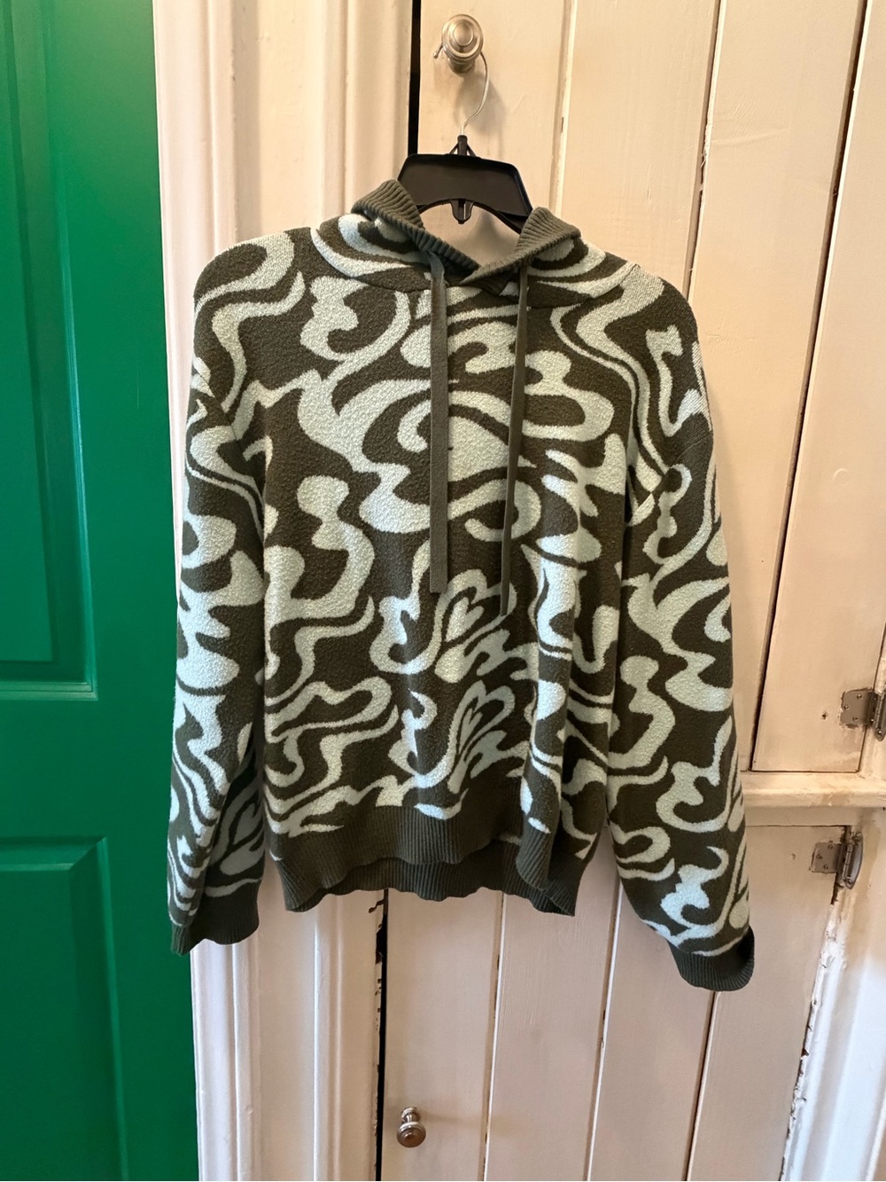 Savage X Fenty Olive & Light Green Patterned Hoodie Sweater, tag is coming off